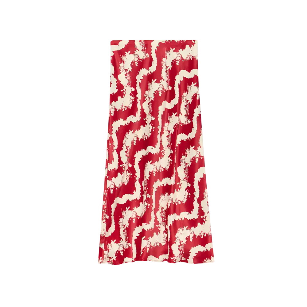 Mint Velvet Red Wavy Print Slip Skirt